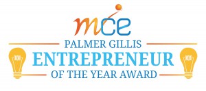 Orange, blue, and white logo for the MCE Palmer Gillis Entrepreneur of the Year