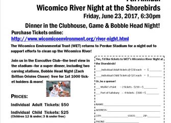 River Night at the Shorebirds Help Us Raise Funds to Support Wicomico Creekwatchers