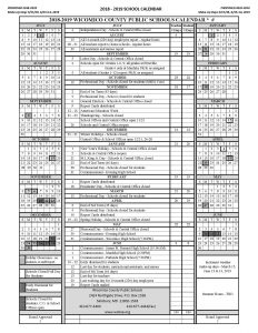 Proposed 2018-2019 School Calendar - Approved 1st Reading, 2nd Reading January 9th-1