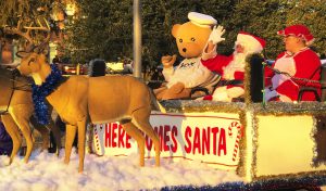 Christmas float with reindeer and Santa Claus