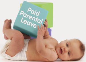 Baby holding block "Paid Parental Leave"