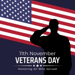 Happy Veterans Day Banner, Silhouette Of A Saluting Us Army Sold