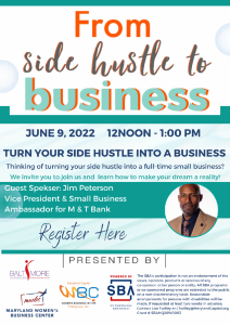 Side Hustle into a business June 2022 Flyer