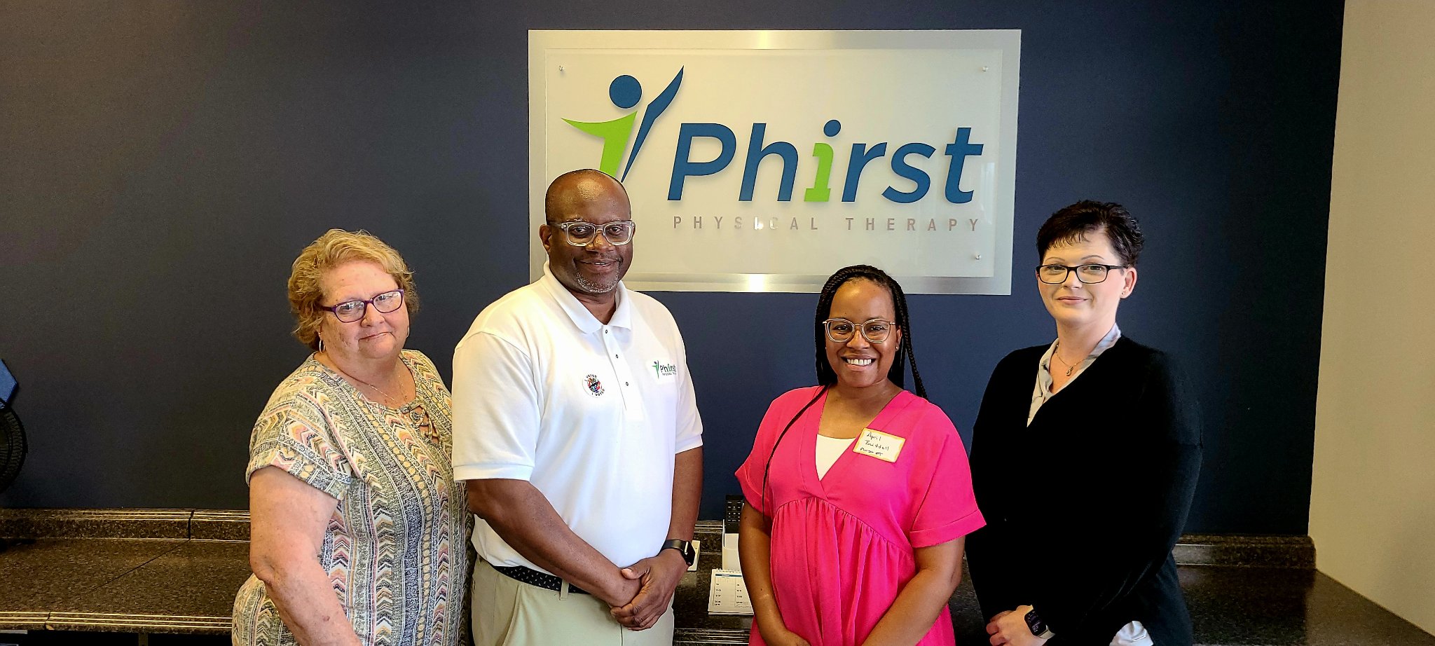 Phirst Physical Therapy Staff from left to right- Pat Foskey, Dr. Derrick Briddell, April Briddell, Ashlee Dickerson