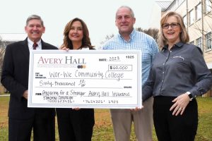 group of people holding check