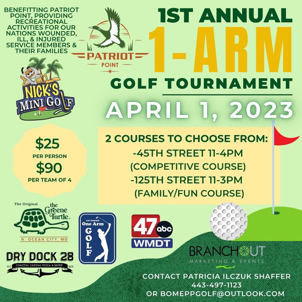 annaul 1-arm golf tournament april 2023 ocean city md