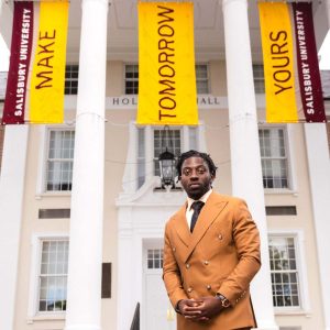 african american male student standing outside salisbury university