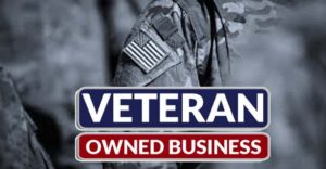 close up of soldier's uniform with words "veteran owned business'