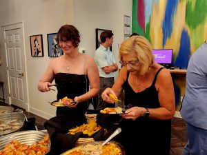 Guests enjoying the shrimps and crab dip and chips!