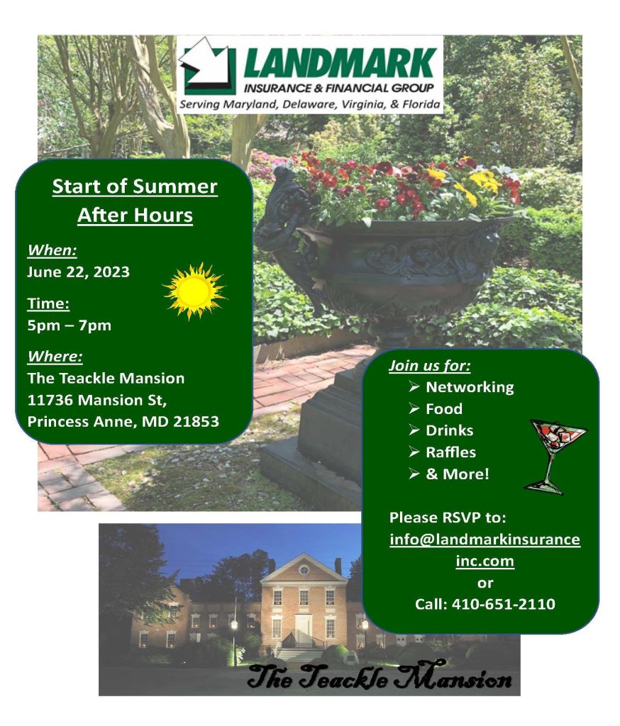 flyer advertising landmark insurance & financial group's summer after hours event