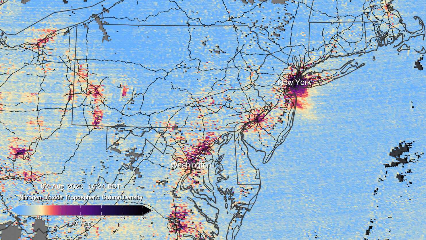 map of northeast US marking pollution