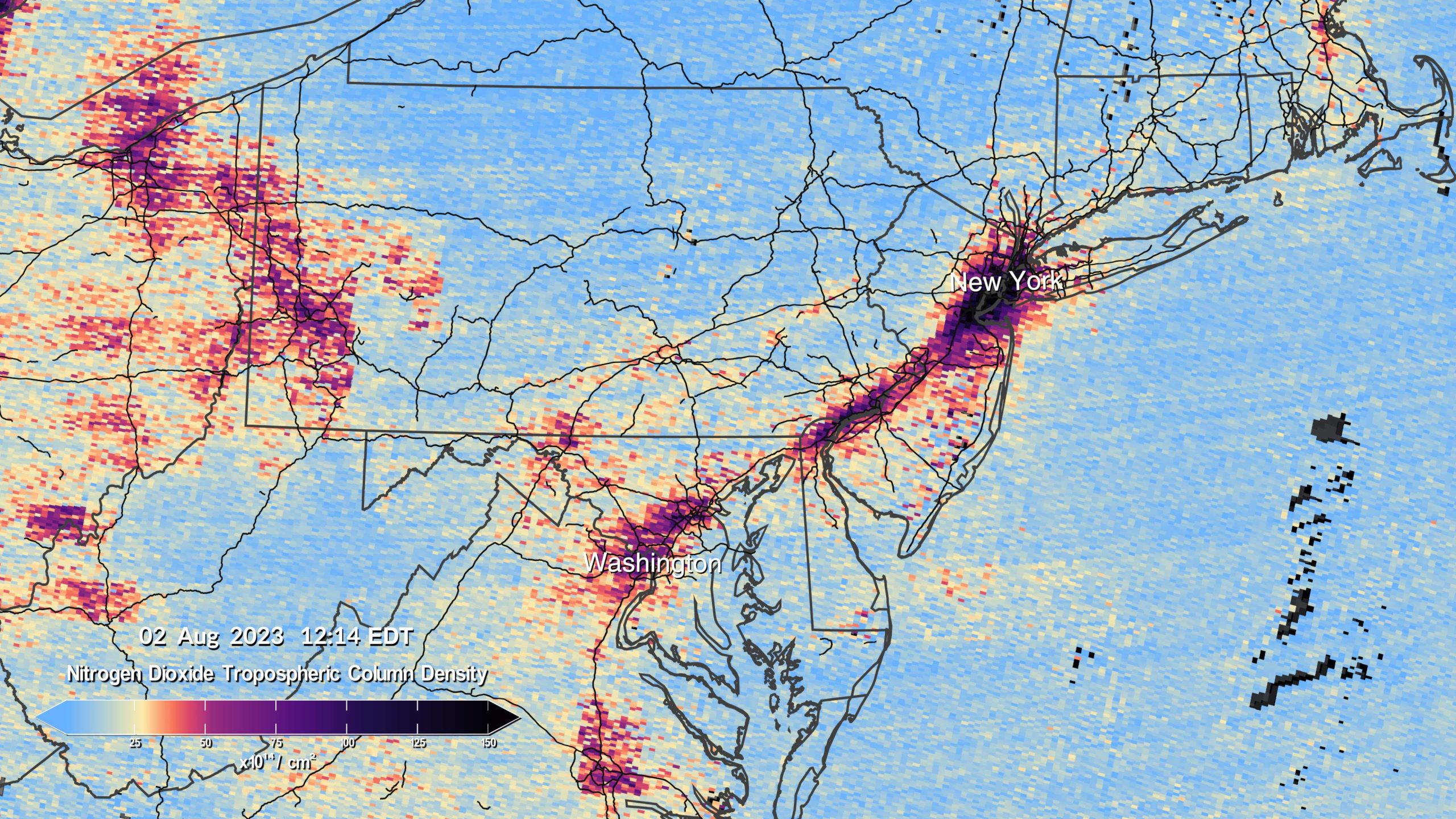 map of northeast US marking pollution