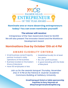 MCE Palmer Gillis Entrepreneur of the Year Award Flyer