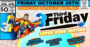 Superhero graphic to represent the theme for the third Friday event