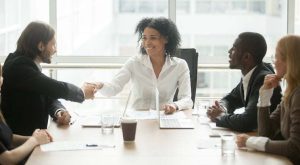 Business meeting in a bright conference room