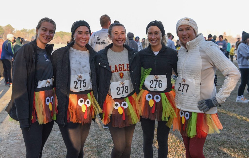 Group of girls dressed in Turkey costumes for the Salisbury Turkey Trek