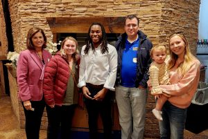 Winners of door prizes L-R, Jackie King, Hannah Adkins, Joseph Anthony, and Kayla Harris (with baby Maggie) join Executive Manager, Daron Fosque (center)