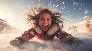 Little girl playing in the snow