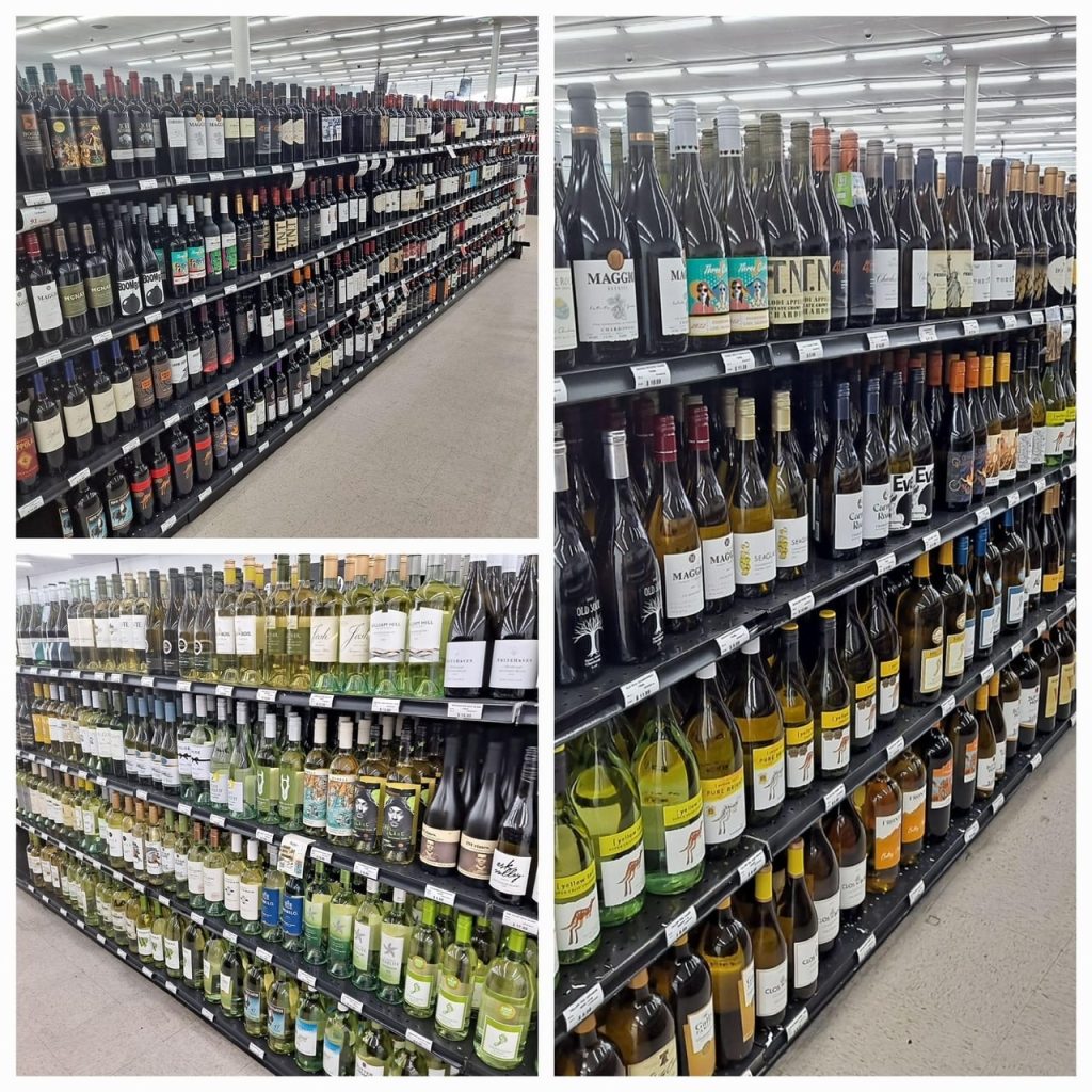 Bottle shop full of white and red wine