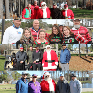 Santa and golfers participating in a charity event