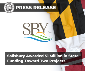 Maryland State flag in the background for a press release