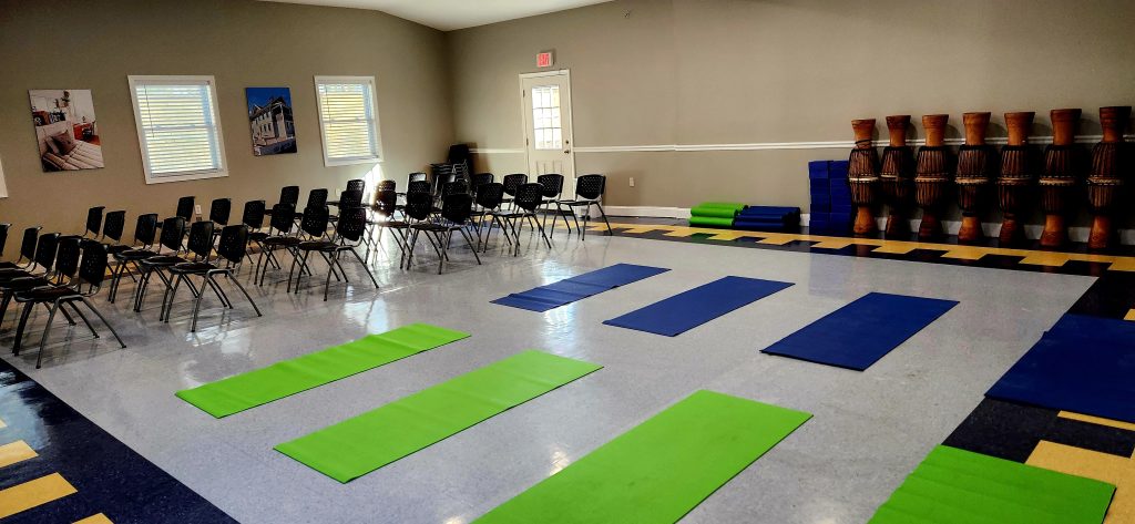 Yoga mats spread out on the floor