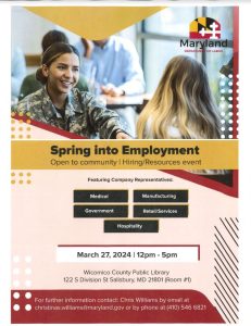 Flyer for Spring Into Employment for the Maryland Department of Labor