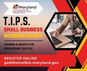 red, black, and yellow infographic for T.I.P.S. Small Business Webinar Series