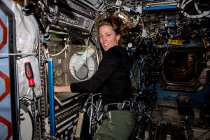 (Sept. 28, 2023) — NASA astronaut and Expedition 70 Flight Engineer Loral O’Hara is pictured working with the Microgravity Science Glovebox, a contained environment crew members use to handle hazardous materials for various research investigations in space.