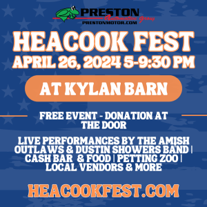 Informative flyer about the Heacook Fest at the Kylan Barn