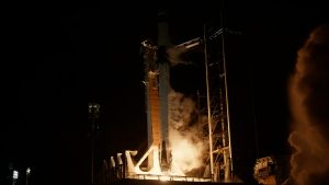 NASA rocket launch at night