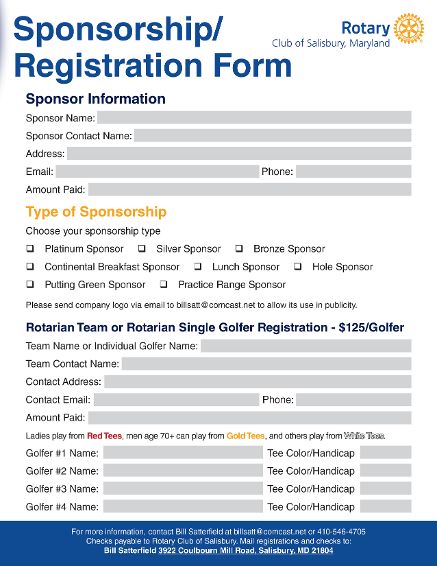 Registration form for golf event
