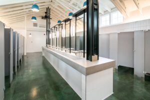 Interior of new restrooms at Freeman arts