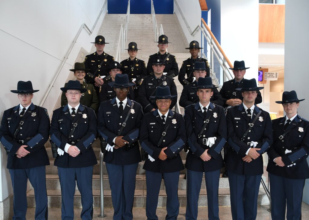 WICOMICO GRADUATES. Wicomico County law enforcement officers who graduated in the 92nd entrance-level law enforcement class of the Eastern Shore Criminal Justice Academy operated by Wor-Wic Community College in Salisbury are shown, in the front row, from left, ­Charles Carson, Maxwell Corry, Kenny Dolce, Devon John, Luke Kemp, Chase Ryan and Randi Spano of the Salisbury Police Department. In the center row, from left, are Leanna Stone of the Maryland Natural Resources Police; Trevor Karpavage and Chad Porter of the Delmar Police Department; and Kristian Bailey and Tyler Elzey of the Salisbury University Police Department. In the back row, from left, are­­ Chase Harding, Sadie Shores, ­­Austin Stoner and Devin Thornton of the Wicomico County Sheriff’s Office.