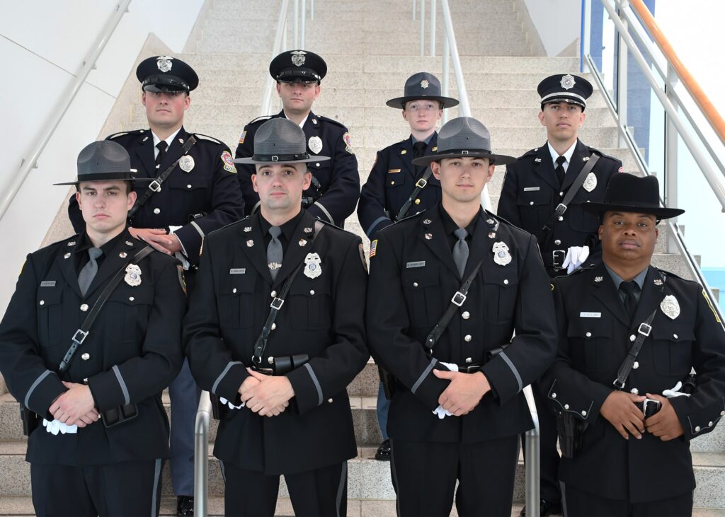 WORCESTER GRADUATES. Worcester County law enforcement officers who graduated in the 92nd entrance-level law enforcement class of the Eastern Shore Criminal Justice Academy operated by Wor-Wic Community College in Salisbury are shown, in the front row, from left, Richard Duncan, Matthew Ebke and Nicolas Rickards of the Berlin Police Department; and Jason Gilliam of the Pocomoke City Police Department. In the back row, from left, are Zachary Schultz and Jared Thatcher of the Ocean City Police Department; Jasmine Mentzer of the Worcester County Sheriff’s Office; and David Marquez of the Ocean City Fire Marshal’s Office.