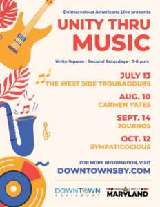 Flyer for unity thru music event in Salisbury, MD