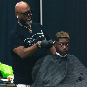 young boy getting a free haircut