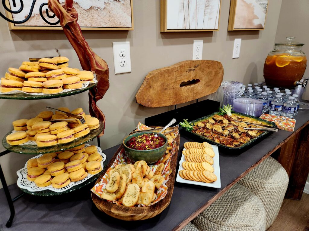 Food table with cookies and crackers