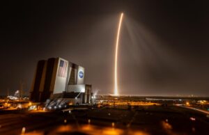 golden streak in the sky from Space X Falcon