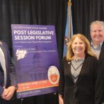 Moderator and SACC Board Chair Zach Evans, Senator Mary Beth Carozza, and SACC President & CEO Bill Chambers