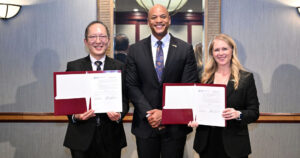 Japan agreement 2025 FB From left: Japan Study Abroad Foundation President Shinji Moriyama, Maryland Governor Wes Moore and Salisbury University President Carolyn Ringer Lepre.