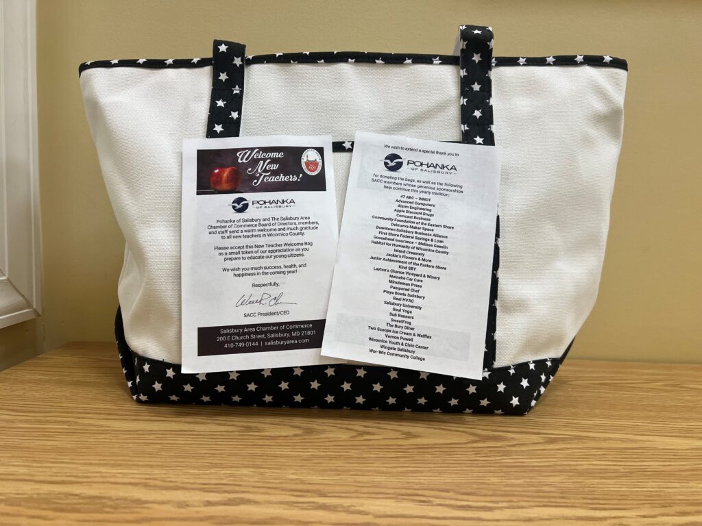 a tote bag filled with supplies for new teachers