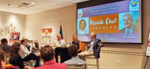 Chamber leaders Bill Chambers and Amy Thompson chat with U.S. Senator Chris Van Hollen at the August 25 Fireside Chat, held at the Hilton Garden Inn in Ocean CIty, MD