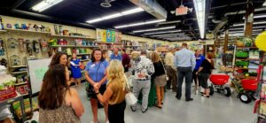 A group of people in line.