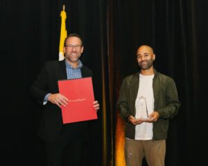 Jim Fuss, BBSI presented the Small Business of the Year Award to Brandon Bell, We Are Limitless Studios.