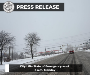 City Lifts State of Emergency Monday 6 a.m. City Lifts State of Emergency Monday 6 a.m.