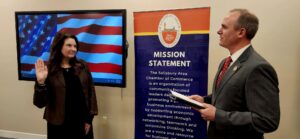 Deanna Whittington was sworn in as Chair of the 2026 Chamber Board of Directors by James McAllister,Clerk of the Court for Wicomico County