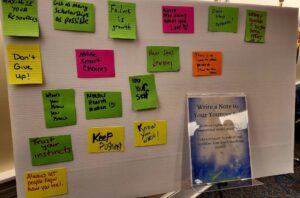 Motivational quotes posted on a board