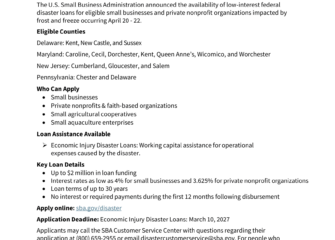 SBA Disaster Assistance Available for Delaware Businesses and Private Nonprofits