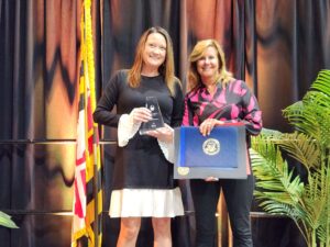 Michael Costa of TidalHealth, presents Ashley Haldeman with the SACC Volunteer of the Year Award (1)